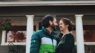 Happy couple moving in together