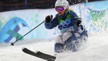 Michelle Roark skiing after using a mental trick that helps her compete