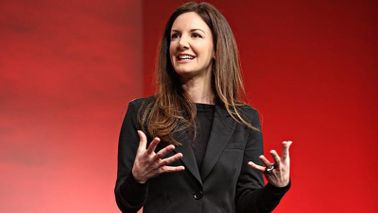 Kat Cole, COO and president of Focus Brands, gives a presentation