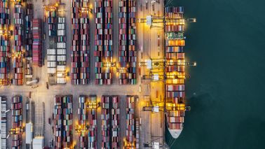 containership docked at a shipping port