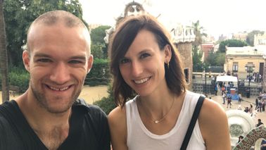 Lauren Sieben and her husband, Adam, overlooking a park. 