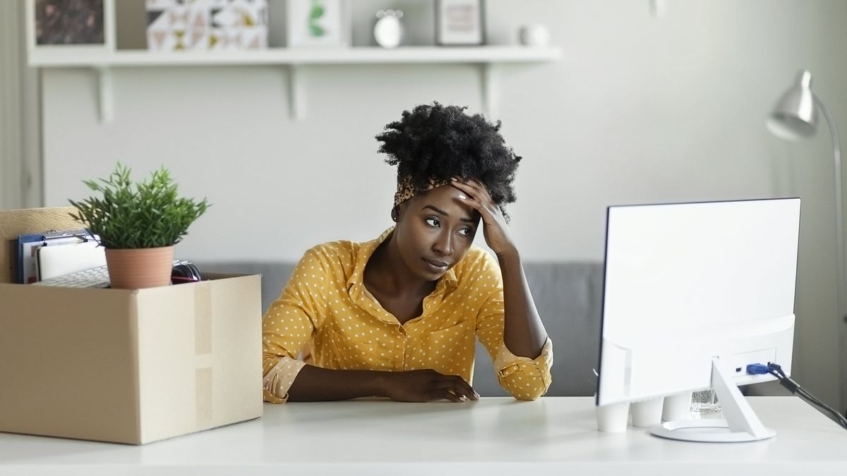 Woman thinking about severance pay.